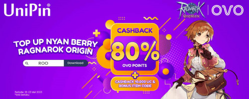 Top Up Nyan Berry Ragnarok Origin Pakai OVO Cashback 80% OVO Points, Cashback 10Ribu UC & Bonus Item Code!